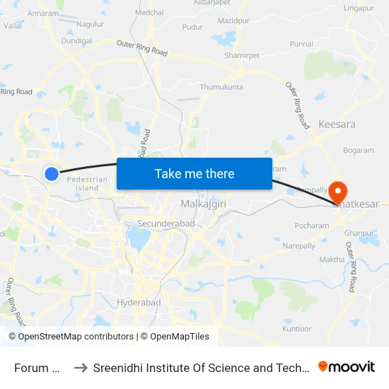 Forum Mall to Sreenidhi Institute Of Science and Technology map