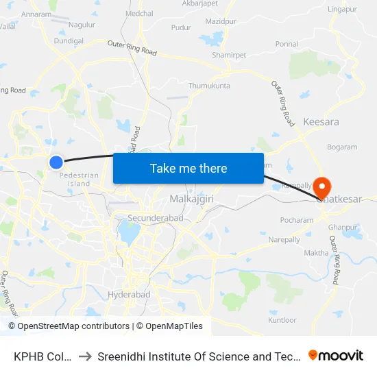 KPHB Colony to Sreenidhi Institute Of Science and Technology map