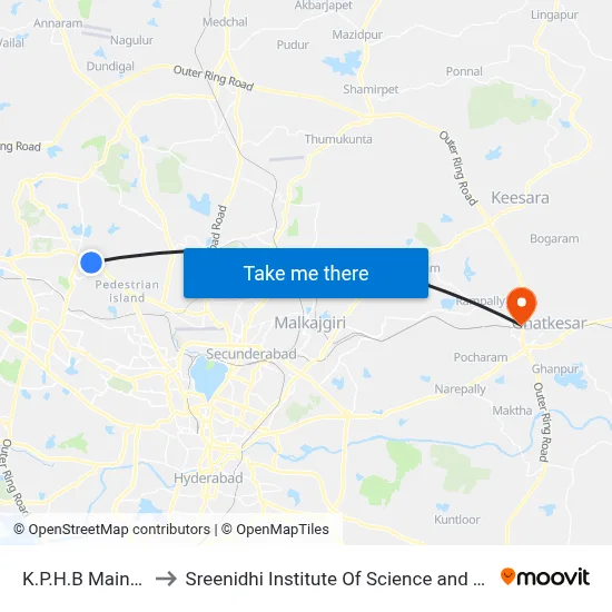 K.P.H.B Main Road to Sreenidhi Institute Of Science and Technology map