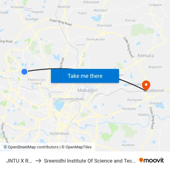 JNTU X Road to Sreenidhi Institute Of Science and Technology map