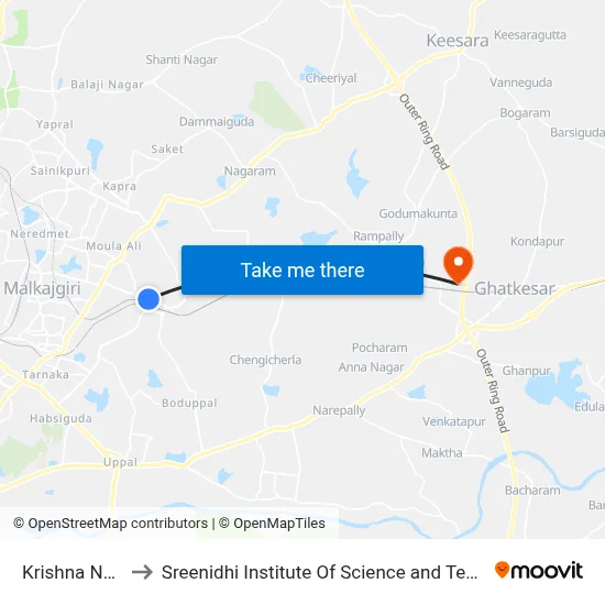Krishna Nagar to Sreenidhi Institute Of Science and Technology map