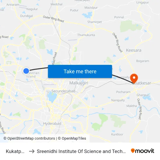 Kukatpally to Sreenidhi Institute Of Science and Technology map