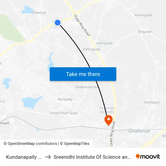 Kundanapally X Road to Sreenidhi Institute Of Science and Technology map