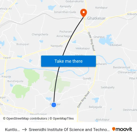 Kuntloor to Sreenidhi Institute Of Science and Technology map