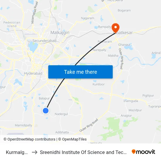 Kurmalguda to Sreenidhi Institute Of Science and Technology map