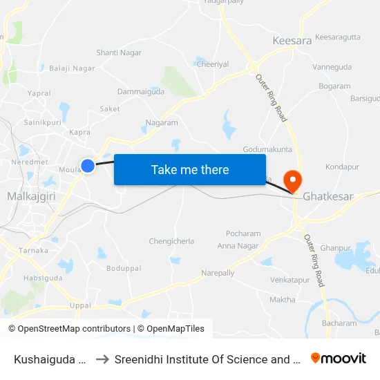 Kushaiguda Depot to Sreenidhi Institute Of Science and Technology map