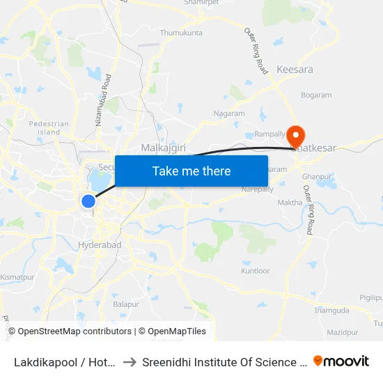 Lakdikapool / Hotel Sandhya to Sreenidhi Institute Of Science and Technology map