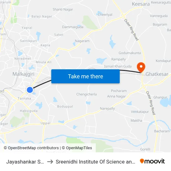 Jayashankar Stadium to Sreenidhi Institute Of Science and Technology map