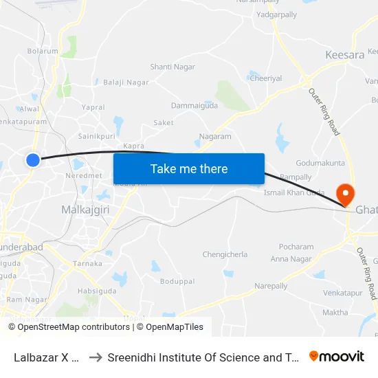 Lalbazar X Road to Sreenidhi Institute Of Science and Technology map