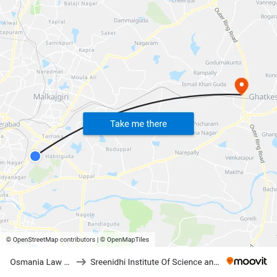 Osmania Law College to Sreenidhi Institute Of Science and Technology map