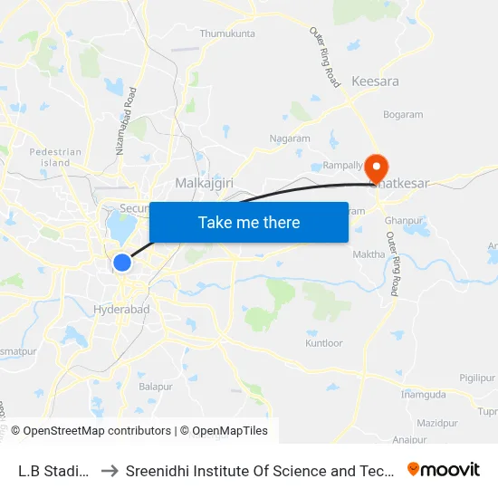L.B Stadium to Sreenidhi Institute Of Science and Technology map