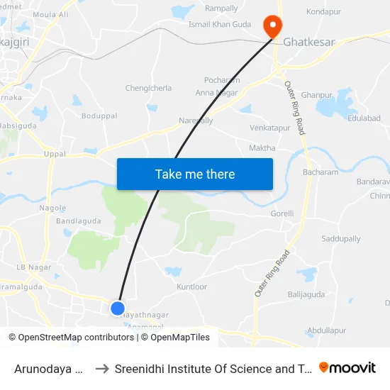 Arunodaya Nagar to Sreenidhi Institute Of Science and Technology map