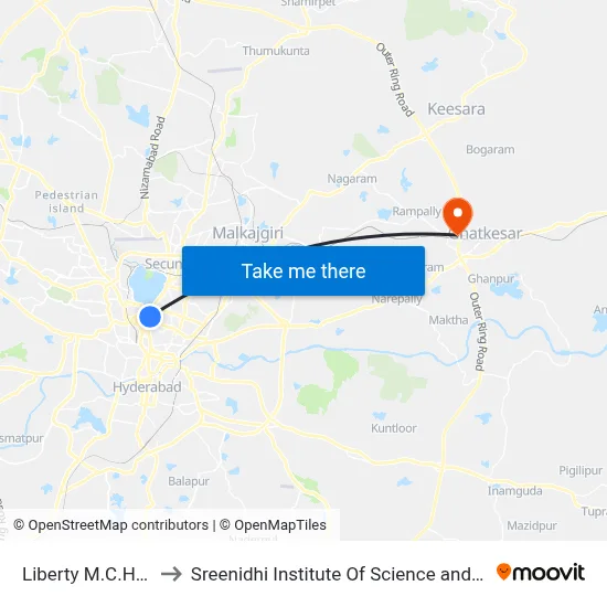 Liberty M.C.H Office to Sreenidhi Institute Of Science and Technology map
