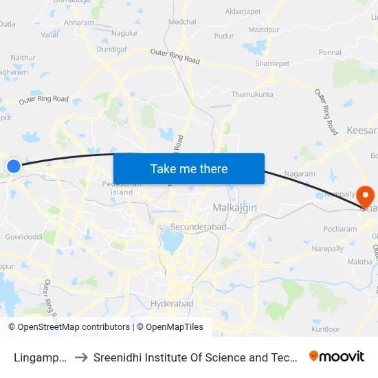 Lingampally to Sreenidhi Institute Of Science and Technology map