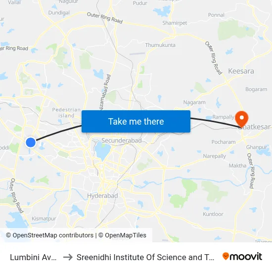 Lumbini Avenue to Sreenidhi Institute Of Science and Technology map