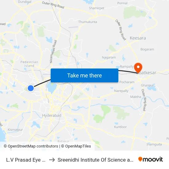 L.V Prasad Eye Hospital to Sreenidhi Institute Of Science and Technology map