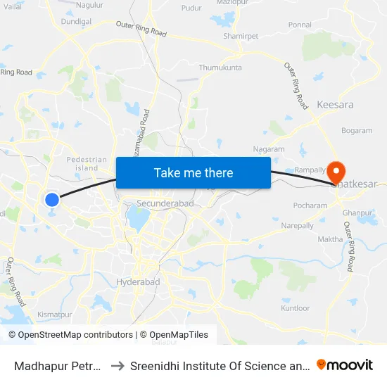 Madhapur Petrol Pump to Sreenidhi Institute Of Science and Technology map