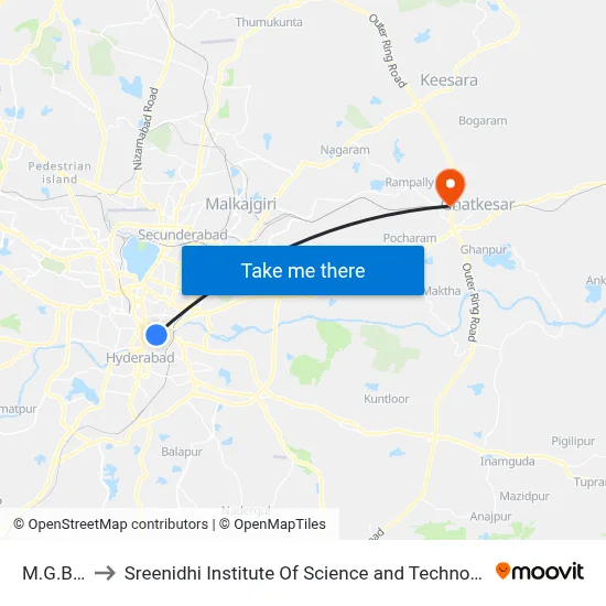 M.G.B.S to Sreenidhi Institute Of Science and Technology map