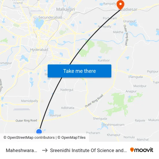 Maheshwaram Gate to Sreenidhi Institute Of Science and Technology map