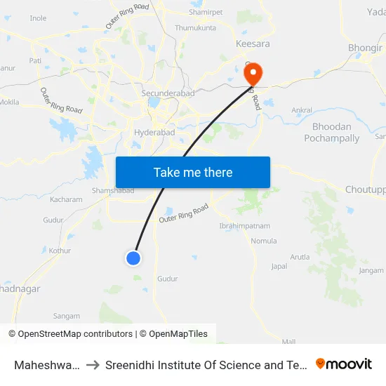 Maheshwaram to Sreenidhi Institute Of Science and Technology map