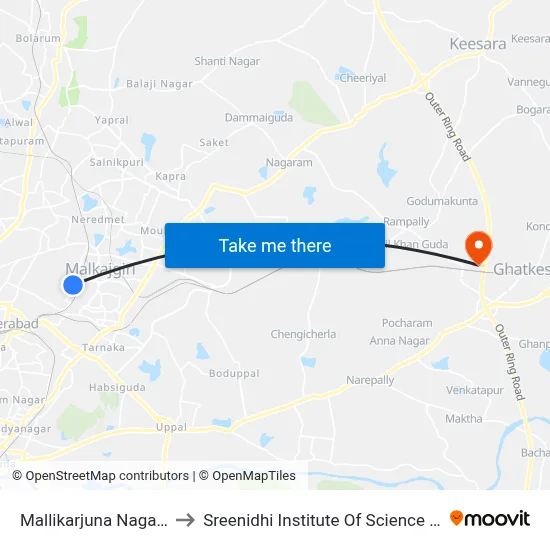 Mallikarjuna Nagar Bus Stop to Sreenidhi Institute Of Science and Technology map