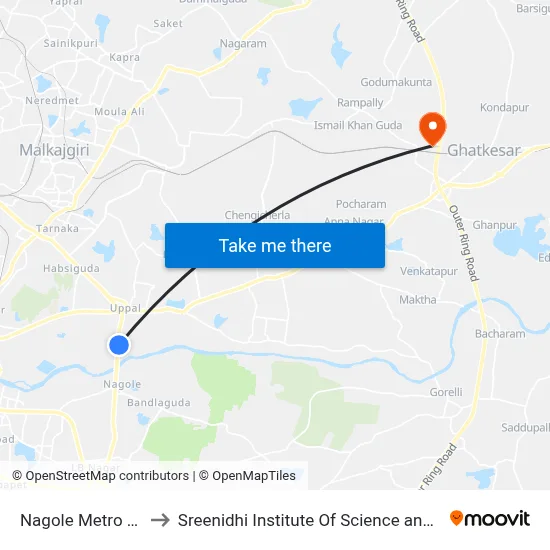 Nagole Metro Station to Sreenidhi Institute Of Science and Technology map