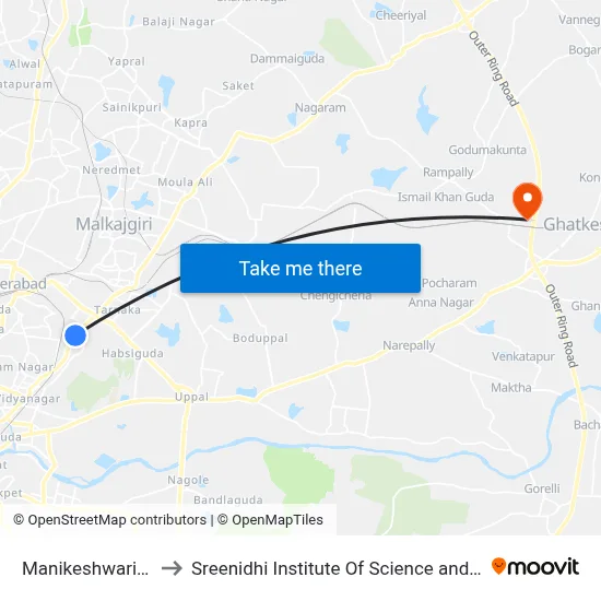 Manikeshwari Nagar to Sreenidhi Institute Of Science and Technology map