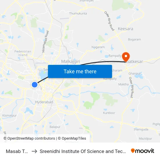 Masab Tank to Sreenidhi Institute Of Science and Technology map
