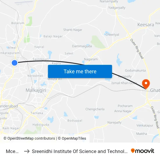 Mceme to Sreenidhi Institute Of Science and Technology map