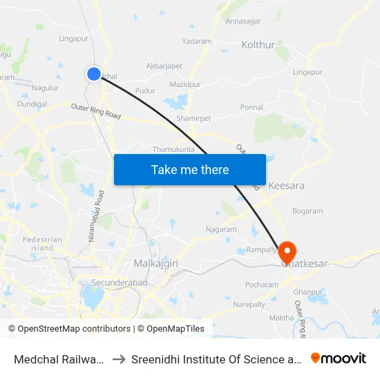 Medchal Railway Station to Sreenidhi Institute Of Science and Technology map