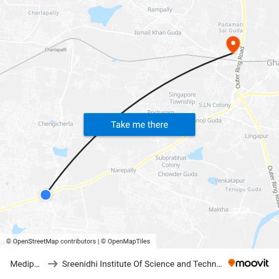 Medipally to Sreenidhi Institute Of Science and Technology map