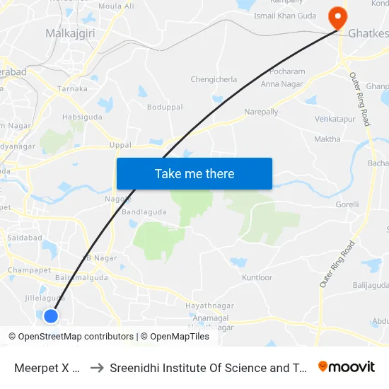 Meerpet X Road to Sreenidhi Institute Of Science and Technology map