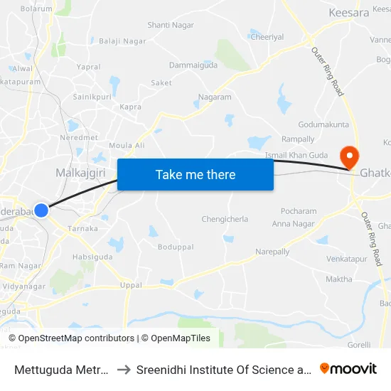 Mettuguda Metro Station to Sreenidhi Institute Of Science and Technology map
