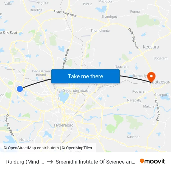 Raidurg (Mind Space) to Sreenidhi Institute Of Science and Technology map