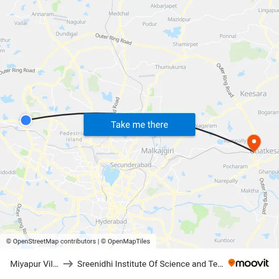 Miyapur Village to Sreenidhi Institute Of Science and Technology map