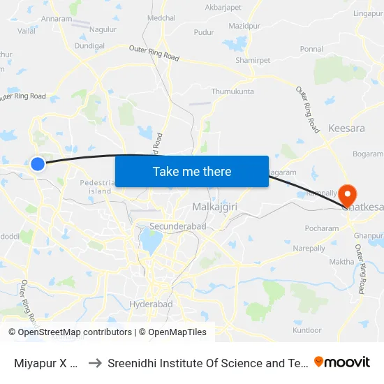 Miyapur X Road to Sreenidhi Institute Of Science and Technology map