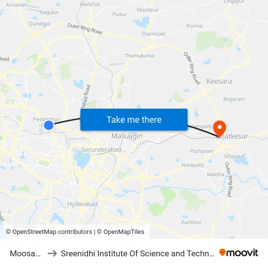Moosapet to Sreenidhi Institute Of Science and Technology map