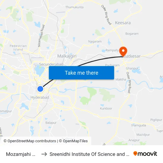 Mozamjahi Market to Sreenidhi Institute Of Science and Technology map
