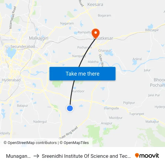 Munaganoor to Sreenidhi Institute Of Science and Technology map