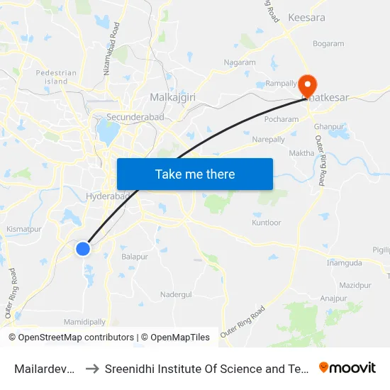 Mailardevpally to Sreenidhi Institute Of Science and Technology map