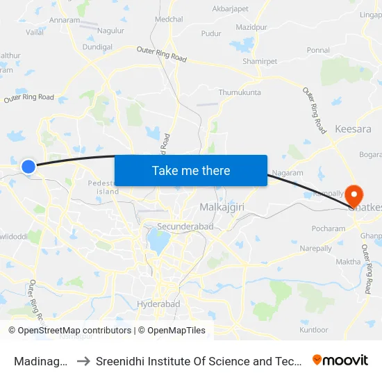 Madinaguda to Sreenidhi Institute Of Science and Technology map