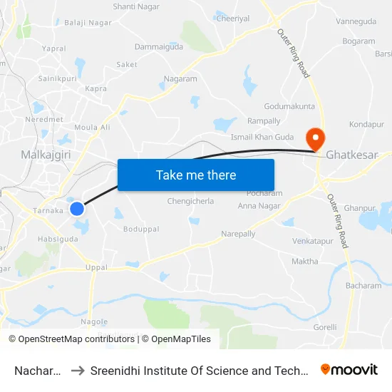 Nacharam to Sreenidhi Institute Of Science and Technology map