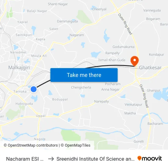 Nacharam ESI Hospital to Sreenidhi Institute Of Science and Technology map