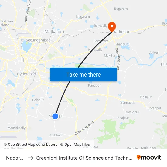 Nadargul to Sreenidhi Institute Of Science and Technology map