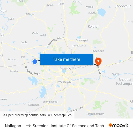 Nallagandla to Sreenidhi Institute Of Science and Technology map
