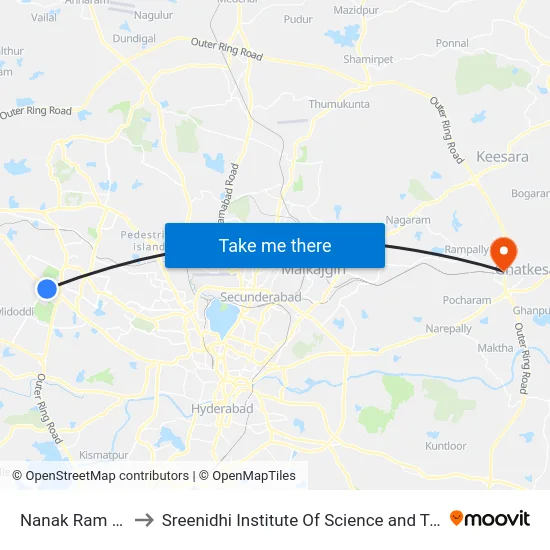 Nanak Ram Guda to Sreenidhi Institute Of Science and Technology map