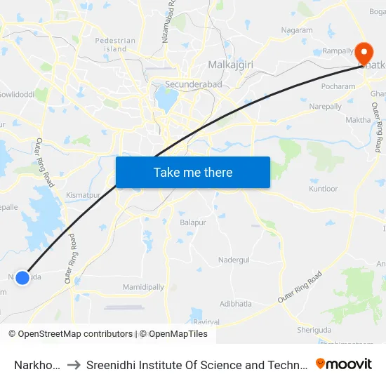 Narkhoda to Sreenidhi Institute Of Science and Technology map