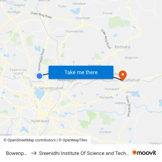 Bowenpally to Sreenidhi Institute Of Science and Technology map