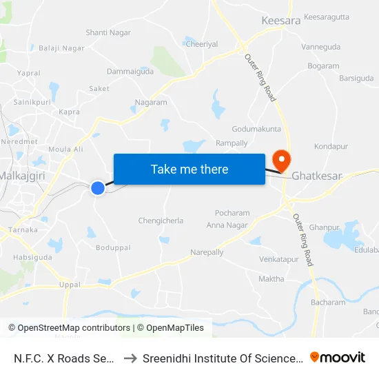N.F.C. X Roads Secunderabad to Sreenidhi Institute Of Science and Technology map