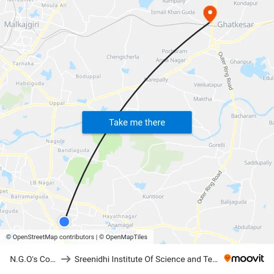 N.G.O's Colony to Sreenidhi Institute Of Science and Technology map